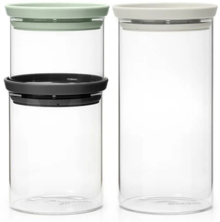 Set 3 borcane stivuibile pentru depozitare alimente Brabantia 1005602, 300/600/1.1L, Multicolor