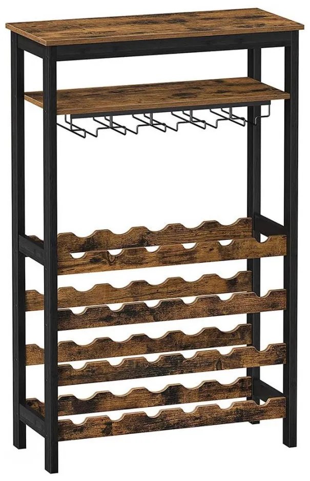 Raft multifuncțional pentru vin și pahare NAVARO, maro/negru