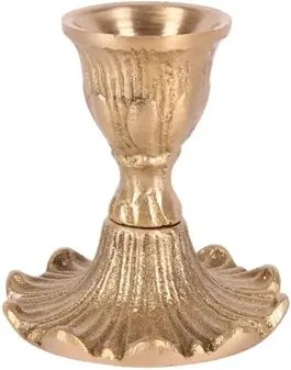 Sfeșnic mic din alamă, auriu, cu bază ondulată, pentru lumânare lungă, finisaj antichizat, 7 x 6,5 cm, „Lumignon”