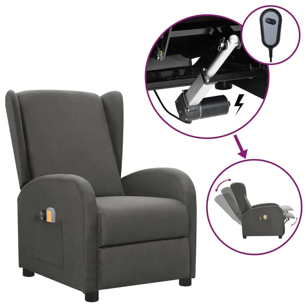 3098938 vidaXL Fotoliu de masaj electric rabatabil, gri închis, textil