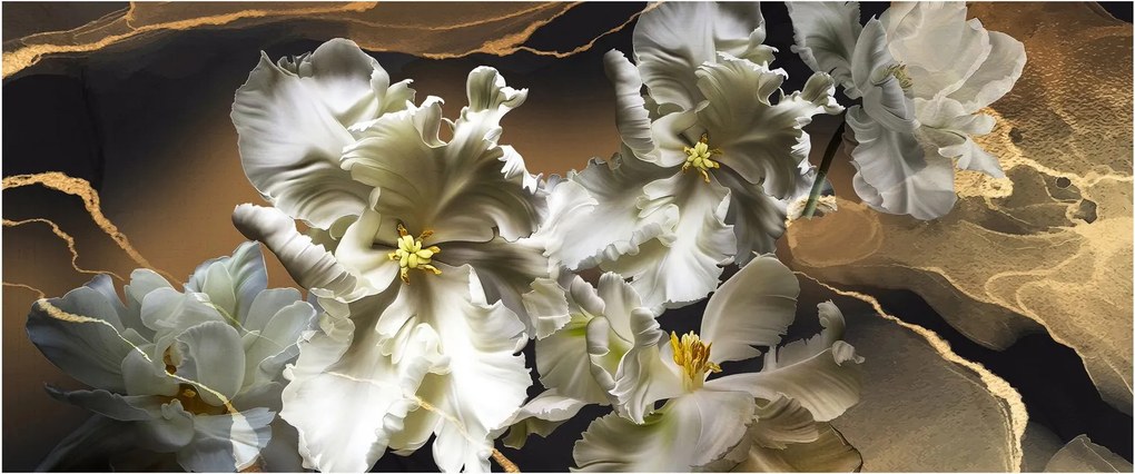 Tablou - Flori de orhidee pe fundal de marmură (120x50 cm)