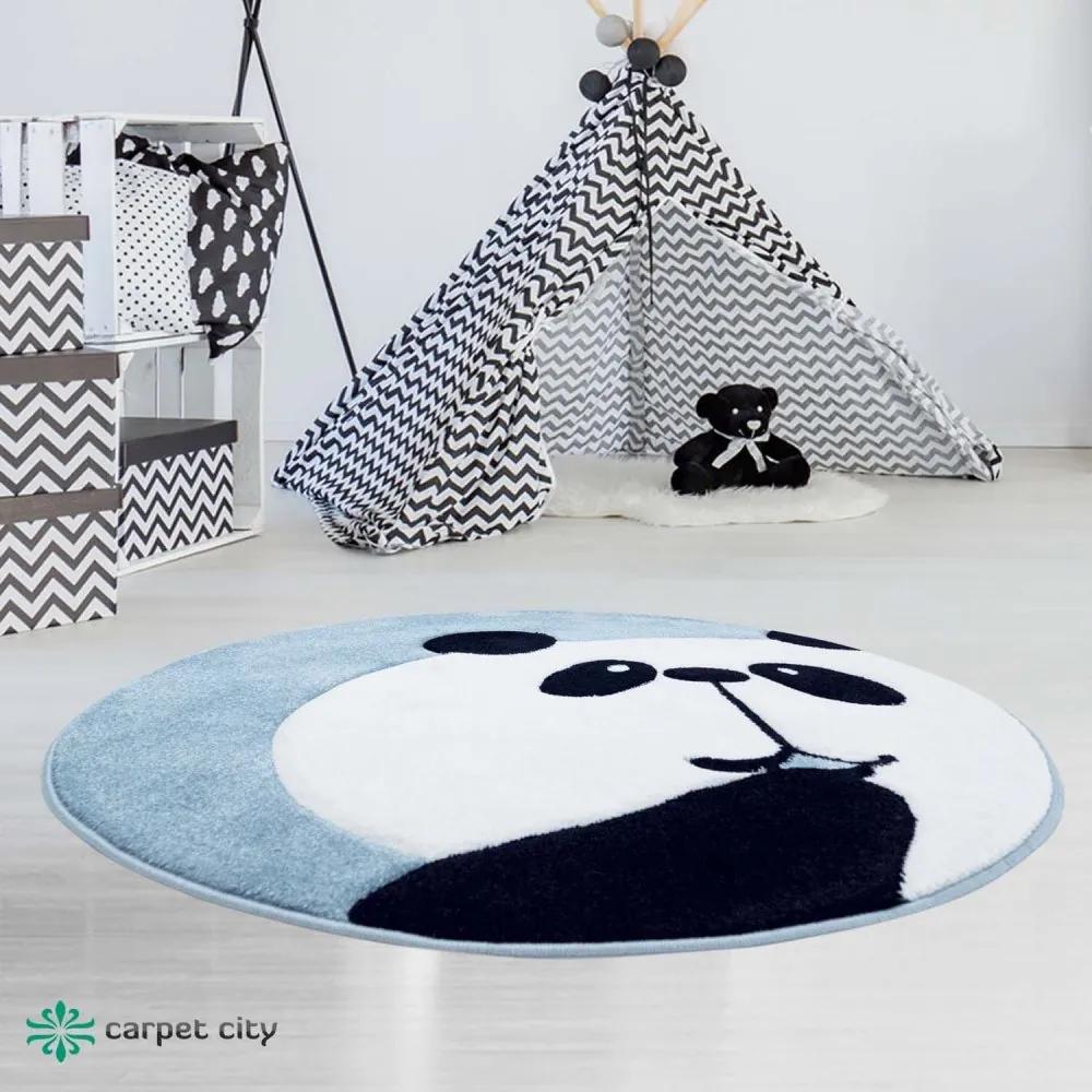 Covor pentru copii albastru, rotund cu Panda Lăţime: 160 cm