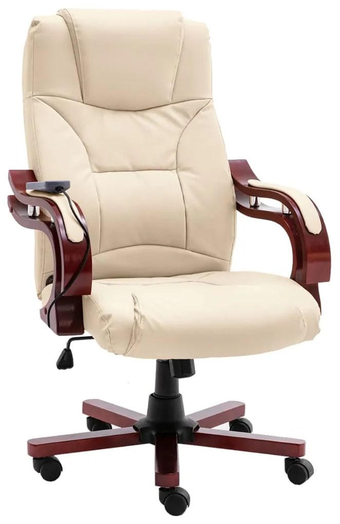 20568 vidaXL Scaun de masaj pentru birou, crem, piele naturală