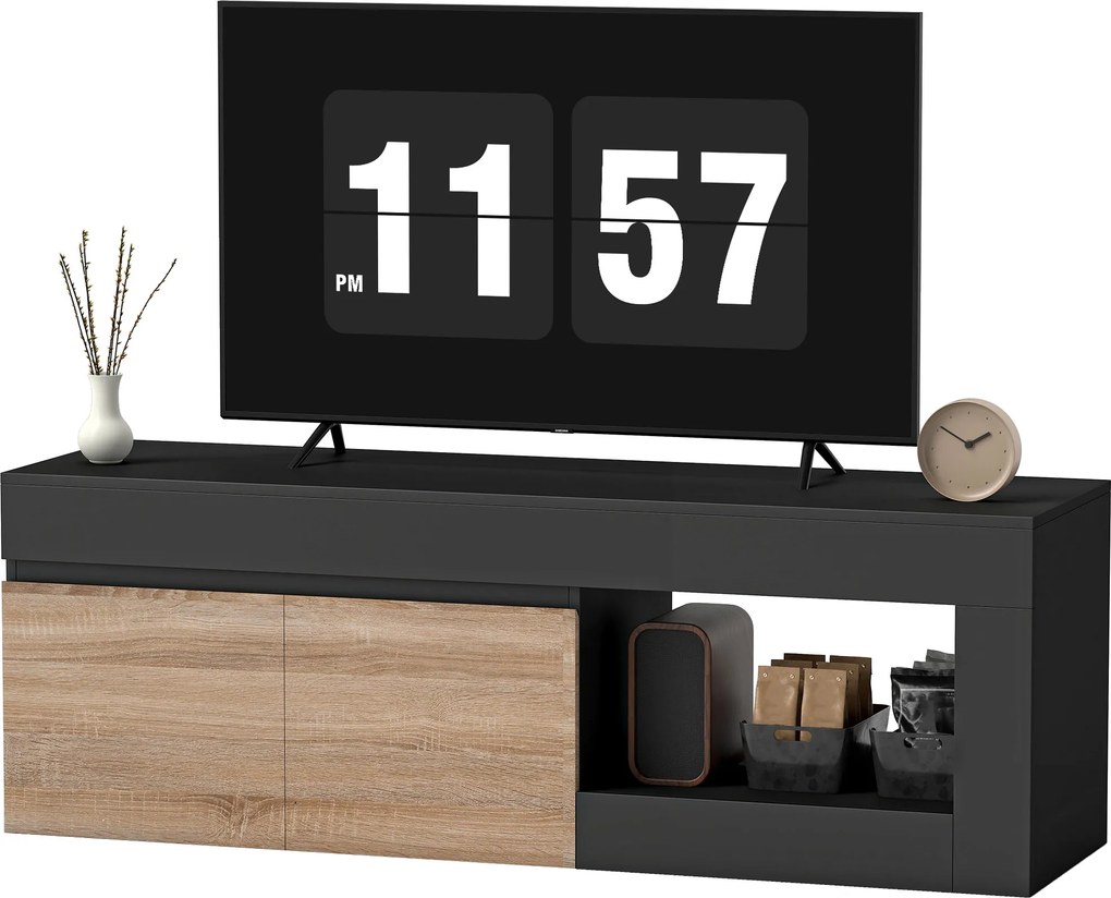 HOMCOM Comodă TV 2 uși pentru televizoare de până la 152,4 cm, mobilier TV cu dulap și poliță deschisă, negru | Aosom Romania