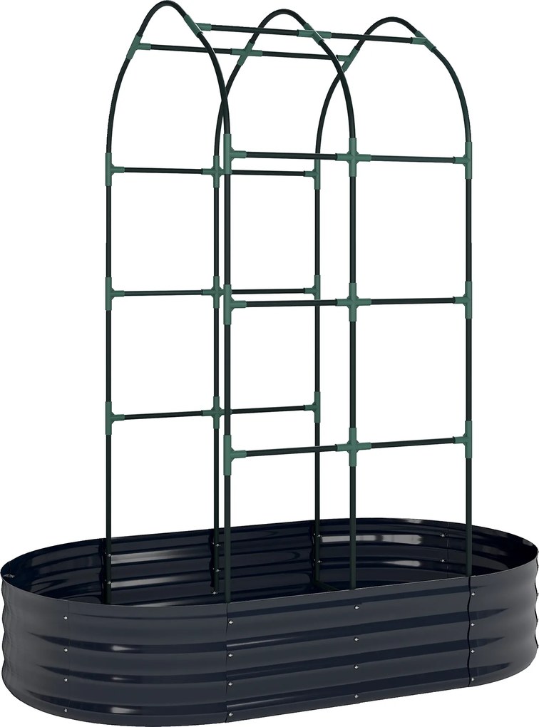 Outsunny Pat înălțat cu spalier, jardiniere metalice cu mănuși cutie de grădină 160 x 90 x 180 cm, Gri închis | Aosom Romania