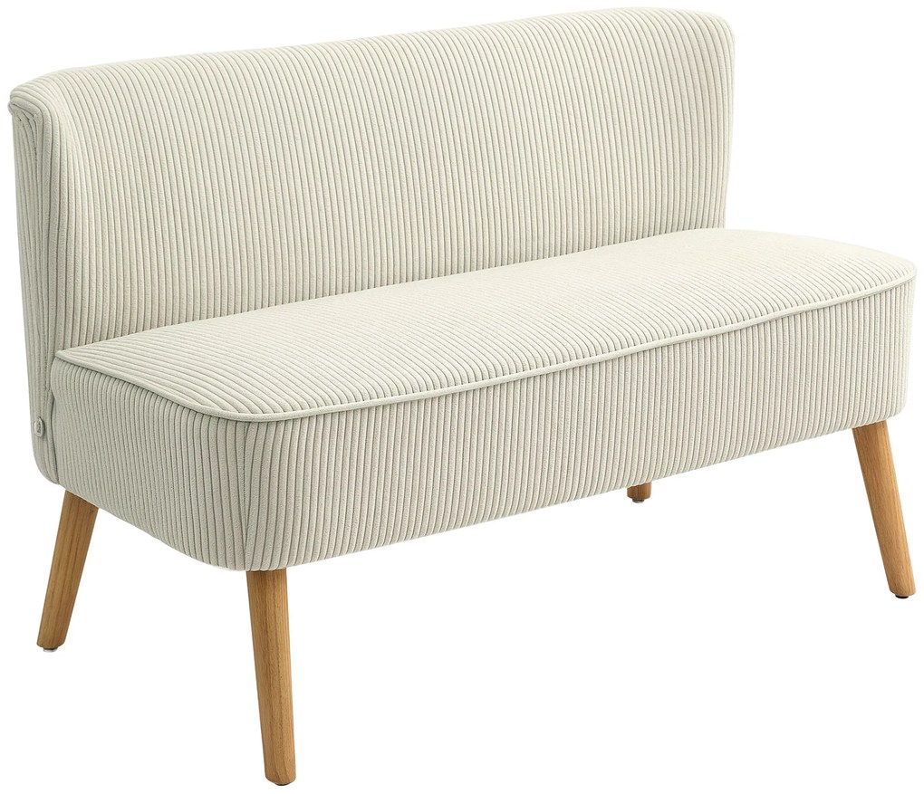 HOMCOM Canapea cu două locuri, umplutură moale, husă ușor de întreținut, până la 150 kg, 117 x 56,5 x 77 cm, Alb crem | Aosom Romania