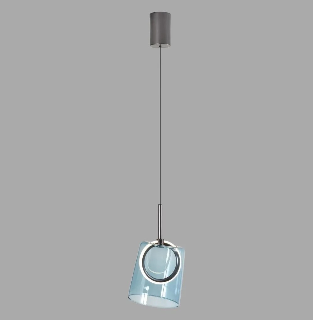 Pendul modern LED 3000K, inaltime reglabila, sticla, albastru, Zula