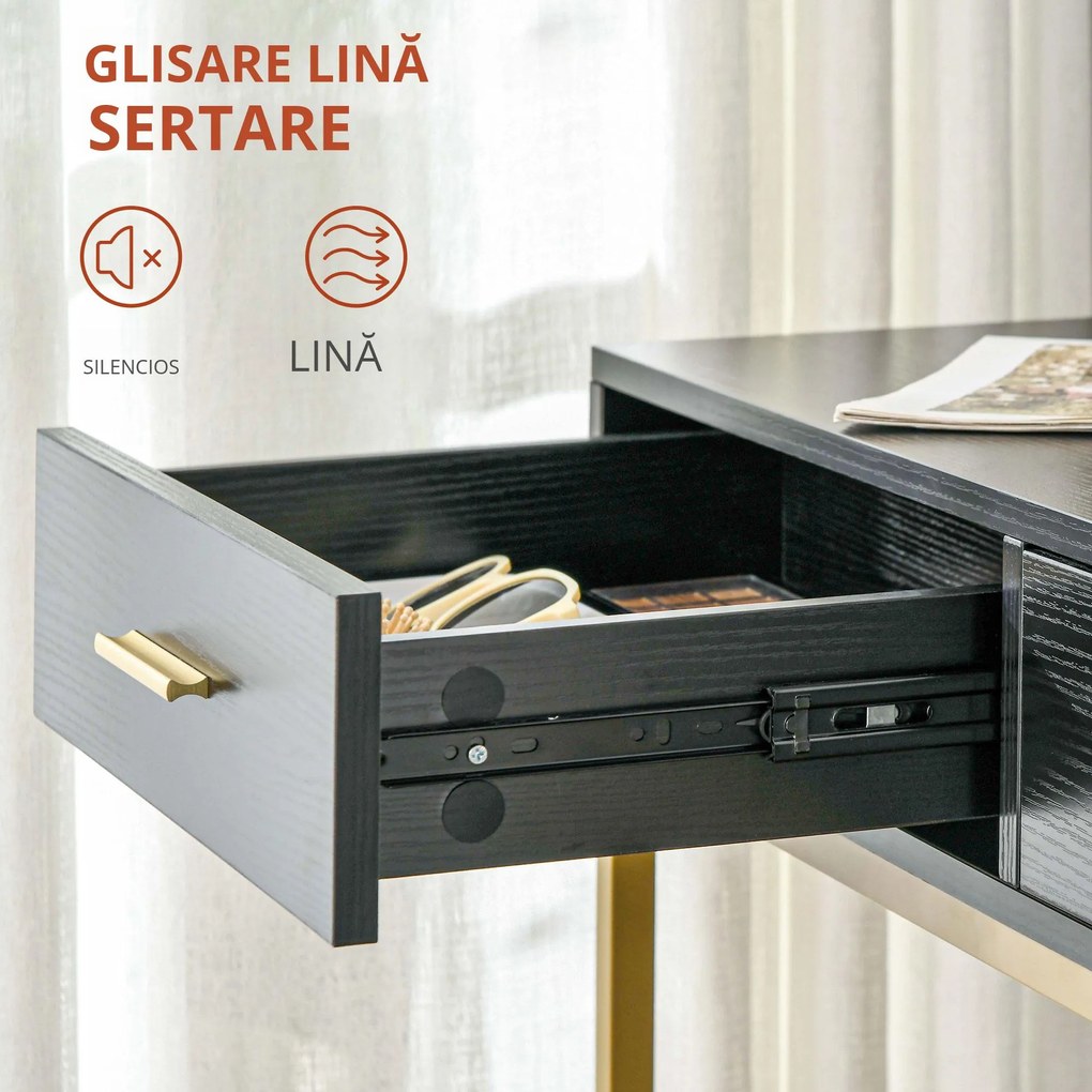 HOMCOM Masă de Machiaj cu Oglindă, 10 Becuri și Taburet Căptușit, 90x45x132,5 cm, Negru | Aosom Romania