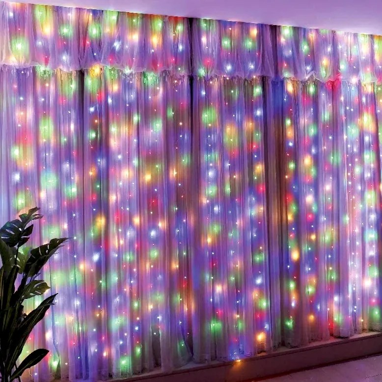 Instalație de Crăciun, perdea luminoasă 3 x 6 metri, fir gros, pentru fațade, multicolor