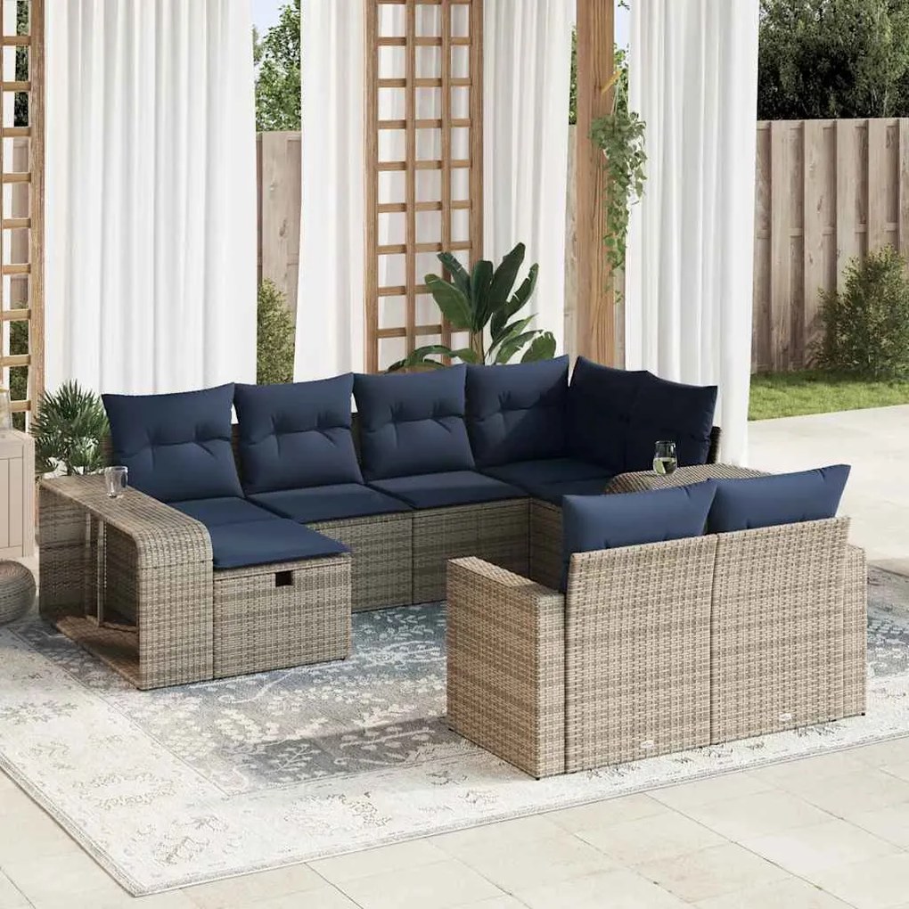 vidaXL Set mobilier de grădină cu perne, 10 piese, gri, poliratan