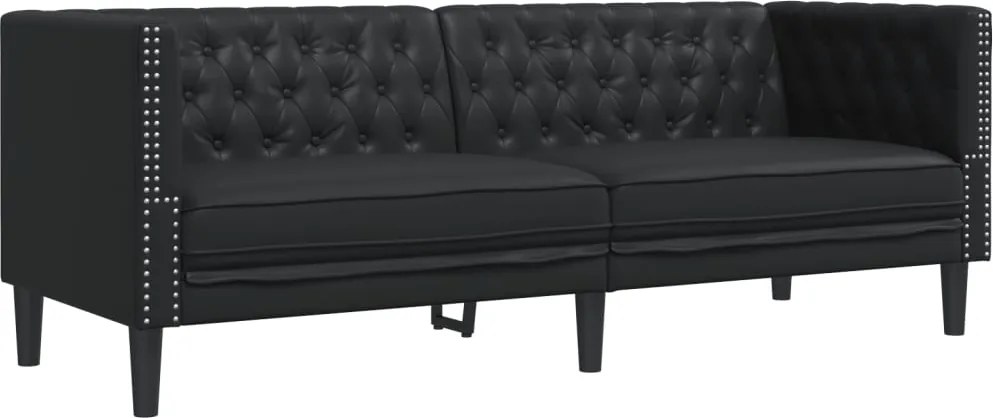 vidaXL Canapea Chesterfield cu 3 locuri, negru, piele ecologică