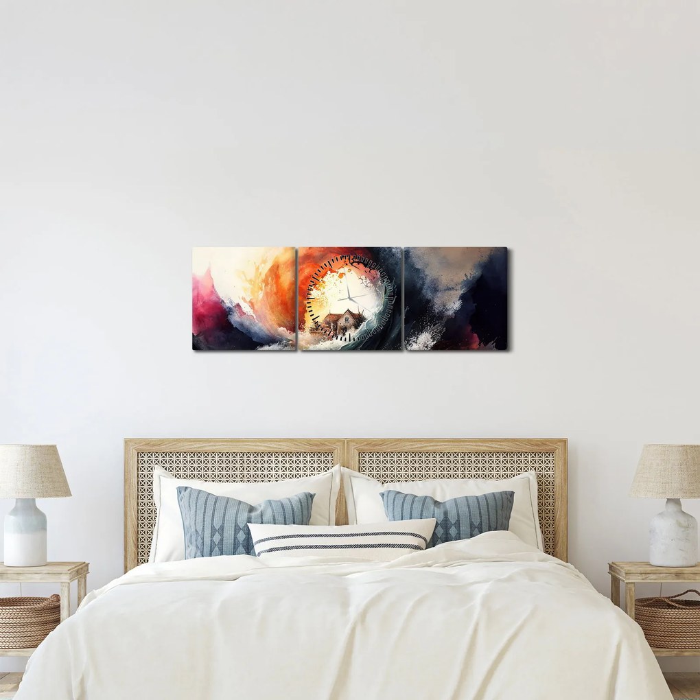 Tablou - În vârtejul potopului, acuarelă (cu ceas) (90x30 cm)