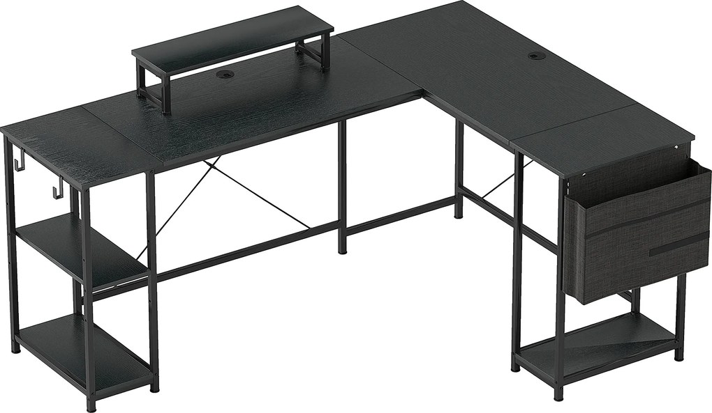 HOMCOM Birou de colț modular reversibil 168-240 cm stil industrial - raft reglabil, pungă de depozitare, suport pentru ecran | Aosom Romania