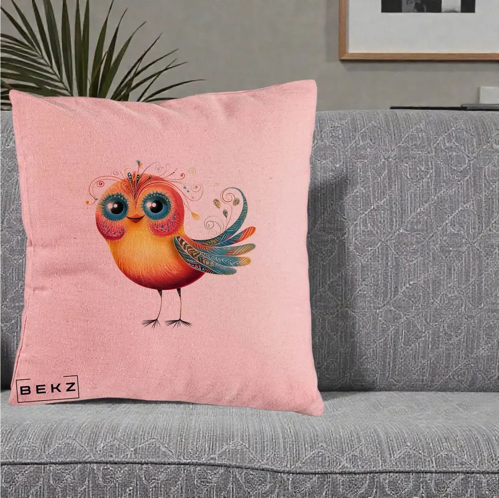 Perna Decorativa Pasare Vibranta cu Aripi Ornamentale, 40x40 cm, Roz, Husa Detasabila, Perna Inclusa, BEKZ®