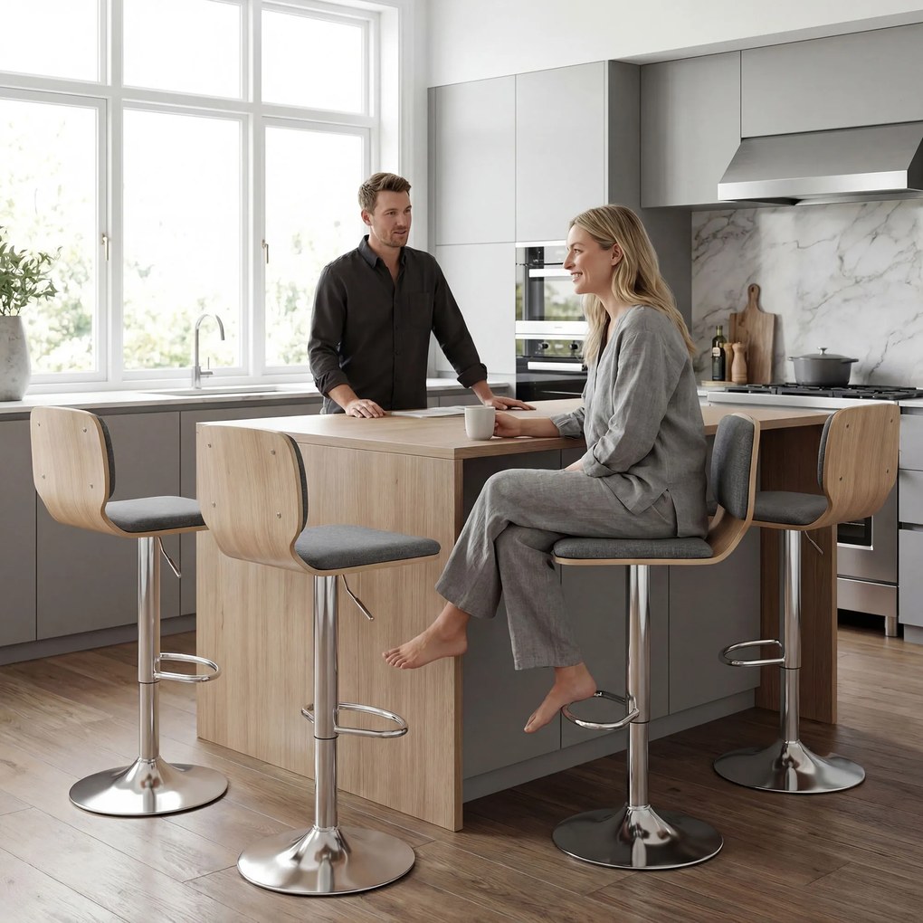 HOMCOM Set de 2 scaune de bar scaune de bar reglabile pe înălțime spătar suport pentru picioare rotative 360° 41x47,5x81-102cm gri | Aosom Romania