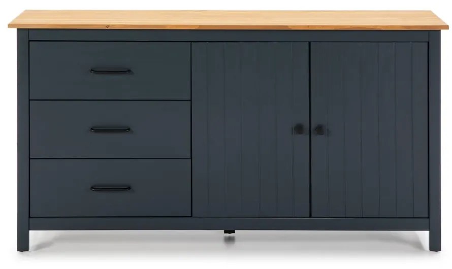 Comodă albastru-închis din lemn masiv de pin 150x80 cm Miranda – Marckeric