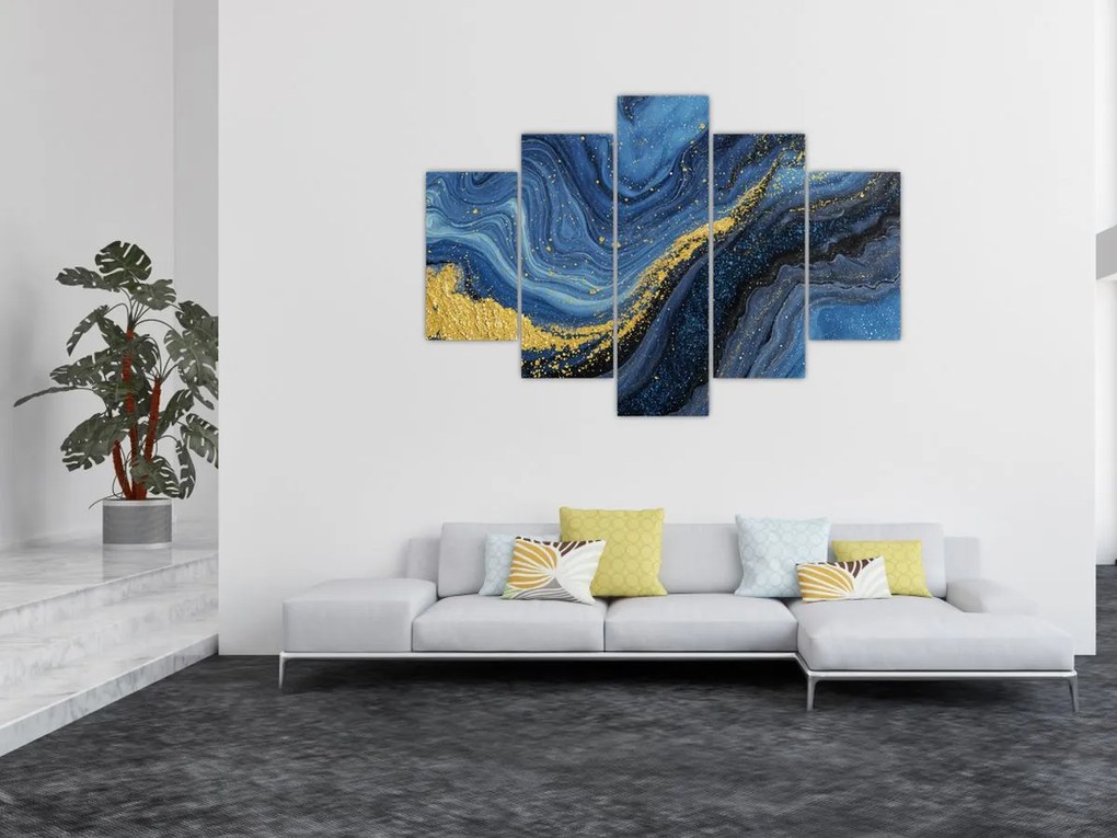 Tablou - Abstracție albastru-aurie (150x105 cm)