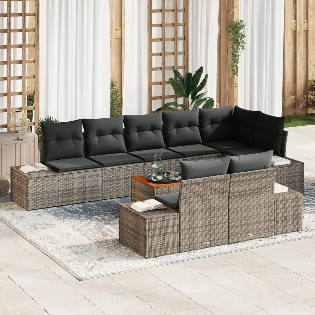 vidaXL Set de canapele pentru grădină cu pernă 9 pcs Gri Rattan poli