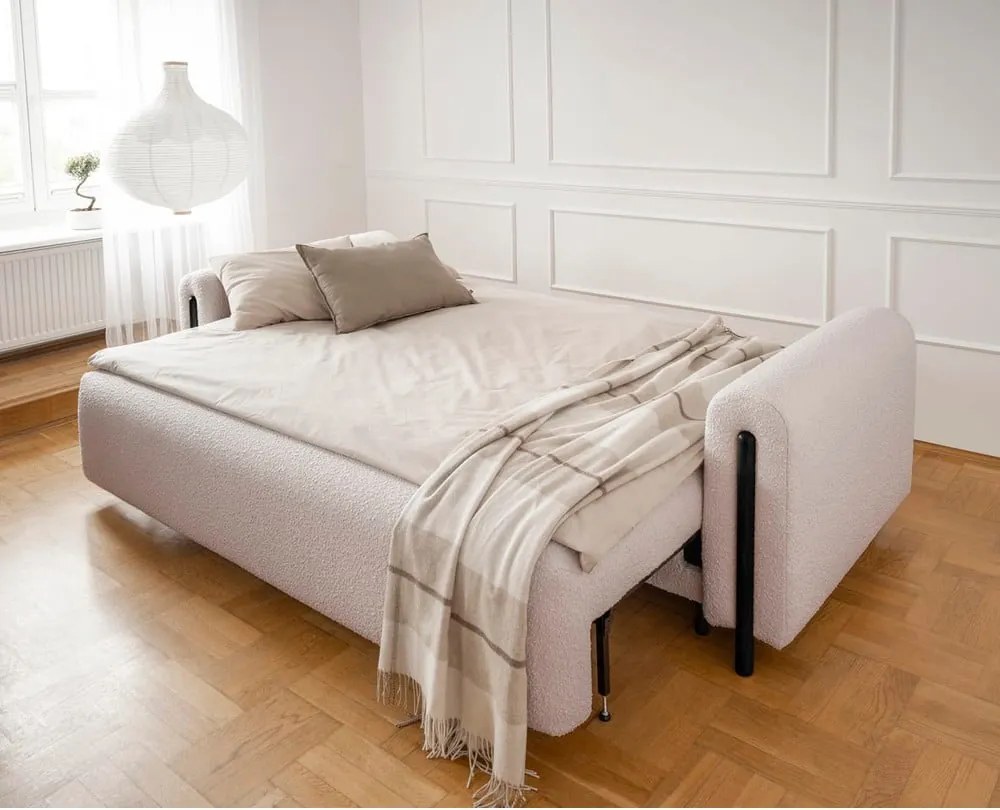 Canapea bej/crem extensibilă/cu spațiu de depozitare cu tapițerie din țesătură bouclé 244 cm Arcadova – ELTAP