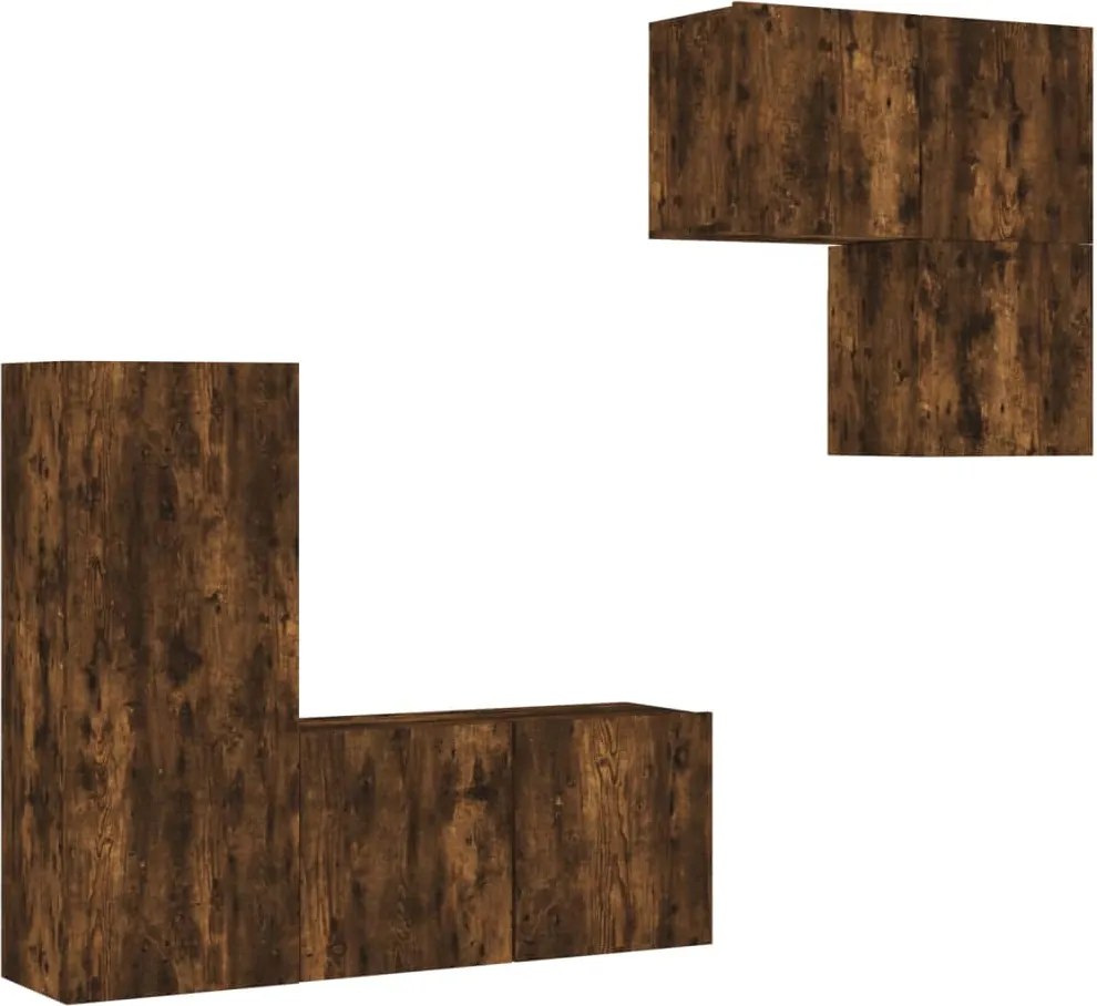 vidaXL Unități TV de perete cu LED-uri, 4 piese, stejar fumuriu, lemn
