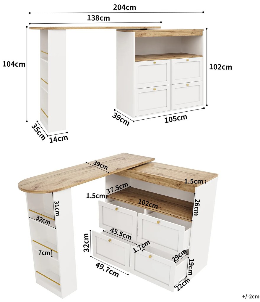 Masă de bar rotativă la 360°, Alb | Aosom Romania