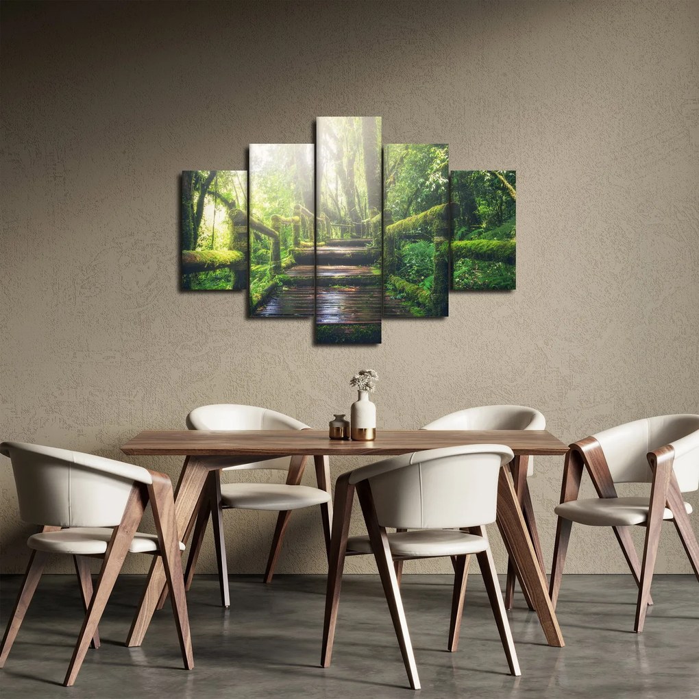 Tablou - trepte din lemn în pădure (150x105 cm)