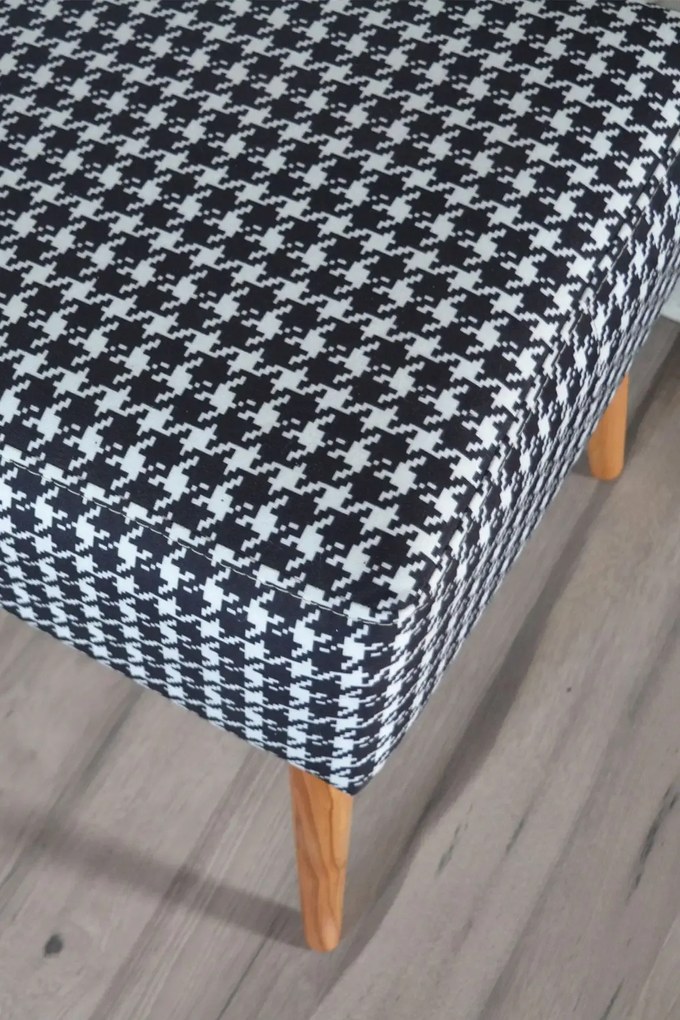 Taburet patrat imprimeu pepit Valencia Homs, 42 x 45 x 42 cm alb-negru