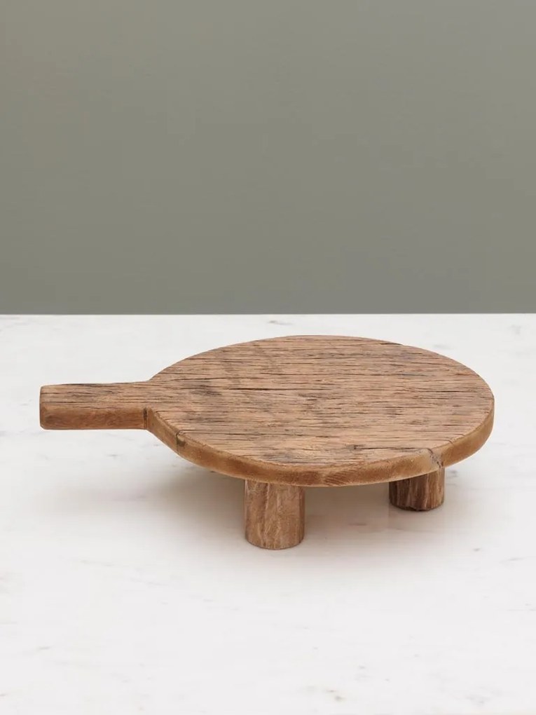 Platou rotund de servire din lemn reciclat, H5 cm