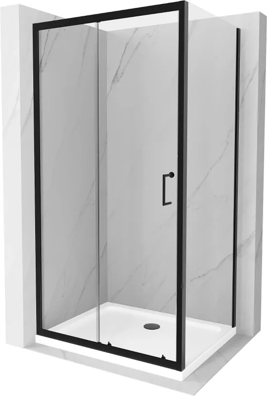Mexen Apia cabina de duș glisantă 90 x 70 cm, transparentă, neagră + cadă Flat, albă - 840-090-070-70-00-4010B
