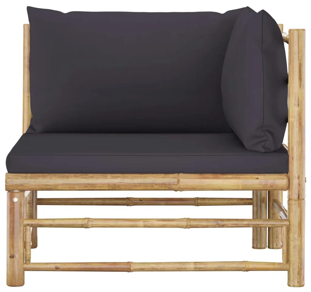 Set mobilier de gradina, 2 piese, perne gri inchis, bambus Morke gra, Canapea de colt (2 buc.), 1