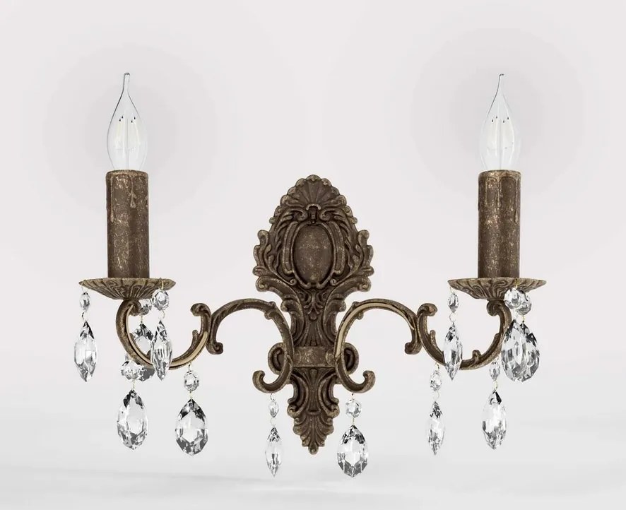 Aplica de perete 2 brate din alama si cristal Venezia