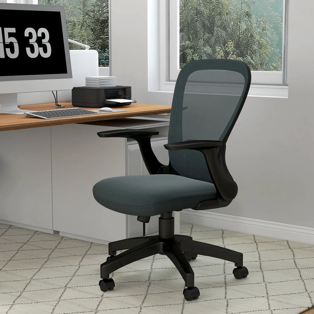Vinsetto Scaun fotoliu de birou înălțime reglabilă pivotant la 360 ° rolete acoperire plasă 63 x 54 x 103 cm gri | Aosom Romania