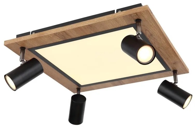 Plafoniera LED cu 4 spoturi directionabile design industrial Ulla negru, alb 45x45cm
