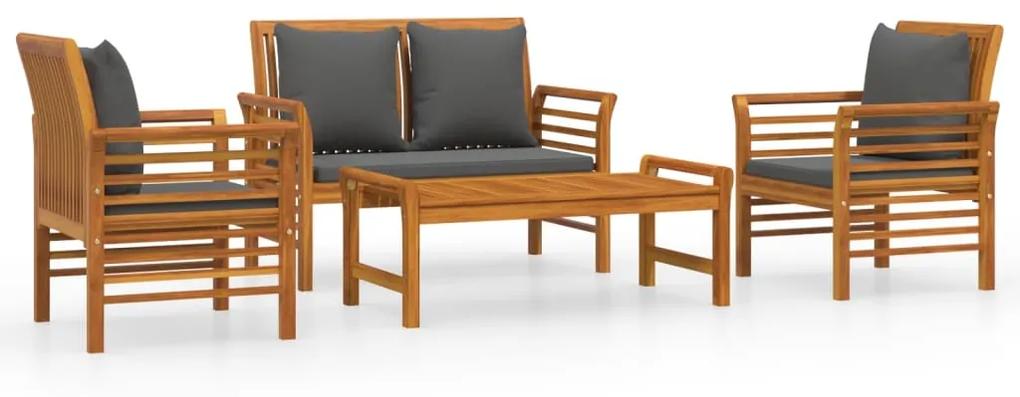 3058098 vidaXL Set mobilier de grădină cu perne, 4 piese, lemn masiv de acacia