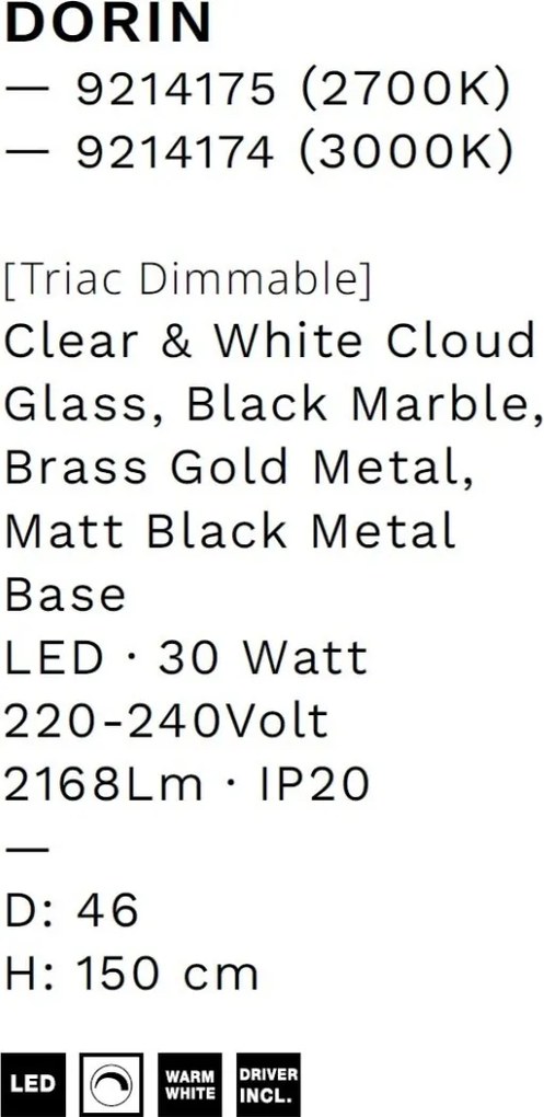 Lustra decorativa cu 5 pendule LED 3000K DORIN