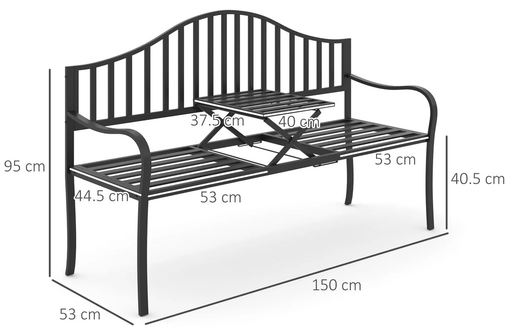 Outsunny Bancuta de Gradina In Fier Forjat cu Dungi Negru | Aosom Romania