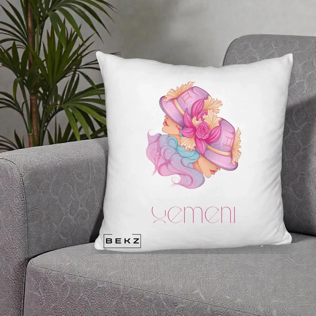 Perna Personalizata Zodie Gemeni, 40x40 cm, Alb Pufos, Husa Detasabila, Perna Inclusa, BEKZ®