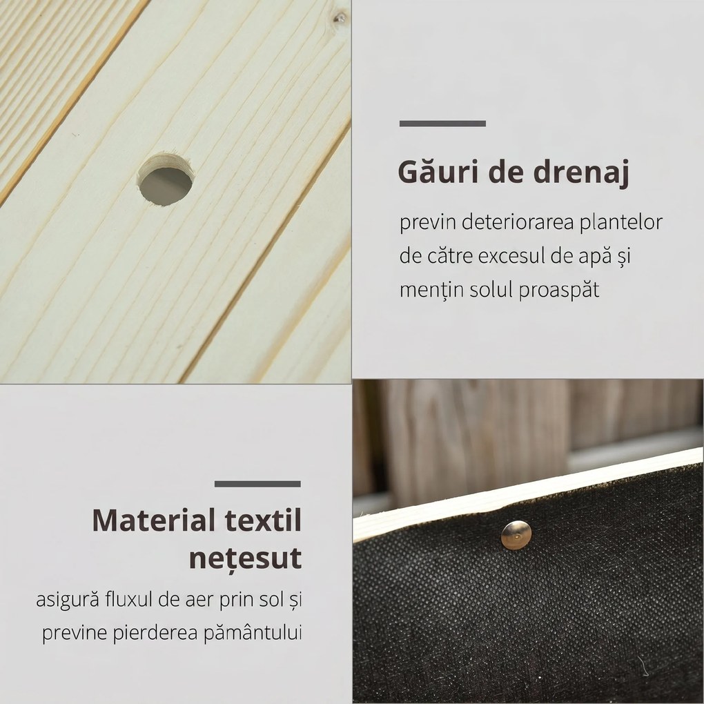 Outsunny Pat Grădină Legume Înălțat Lemn cu Roți, Jardiniera Înălțată cu Raft Inferior, 118x55x83cm, Natural | Aosom Romania