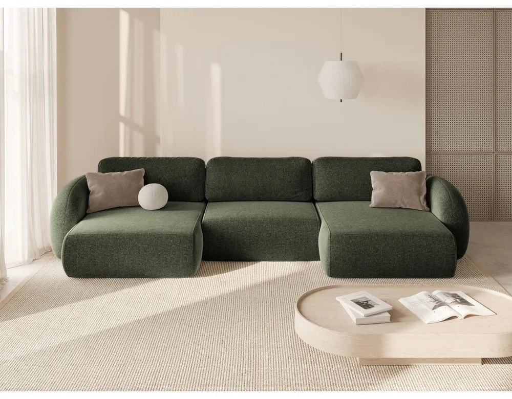 Colțar verde extensibil/cu spațiu de depozitare cu tapițerie din chenille (în formă de "U") Tonale – Cosmopolitan Design