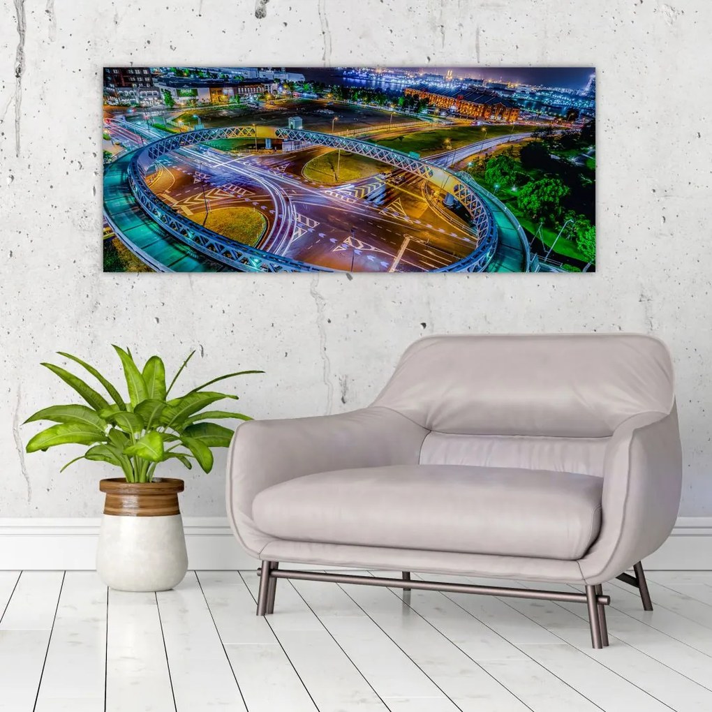 Tablou panorama orașului nocturn (120x50 cm)