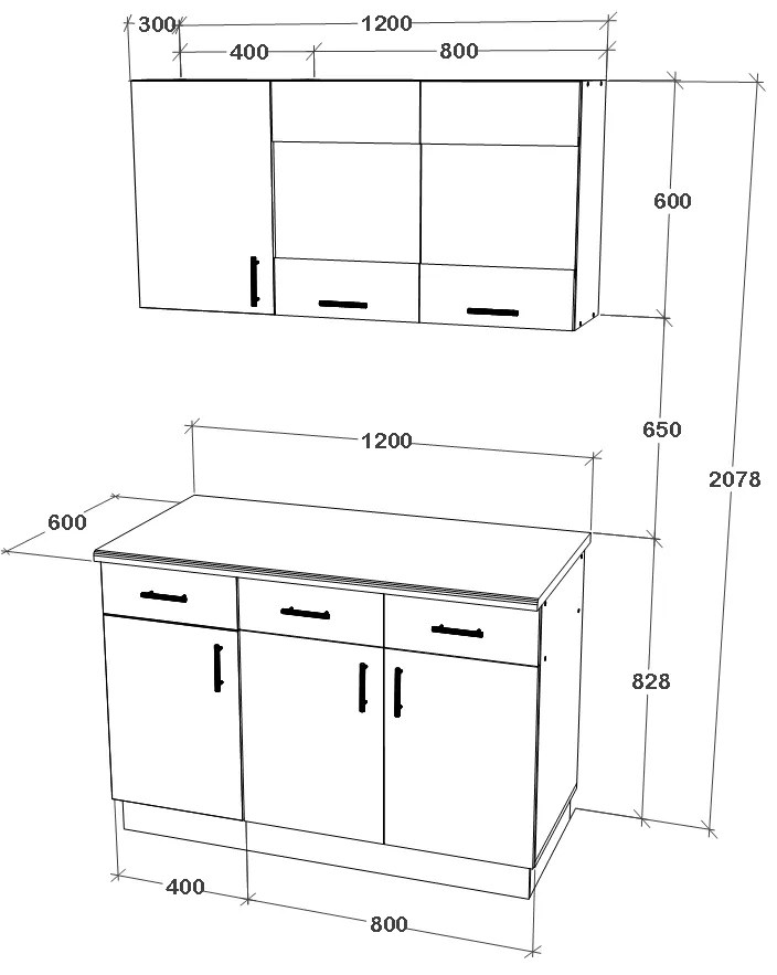 Set haaus V3, Stejar Sonoma Inchis/Alb, Blat Thermo 28 mm, L 120 cm