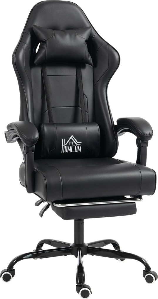 HOMCOM Scaun de gaming ergonomic, fotoliu gamer cu suport lombar masaj, spătar înclinat, înălțime reglabilă, negru | Aosom Romania