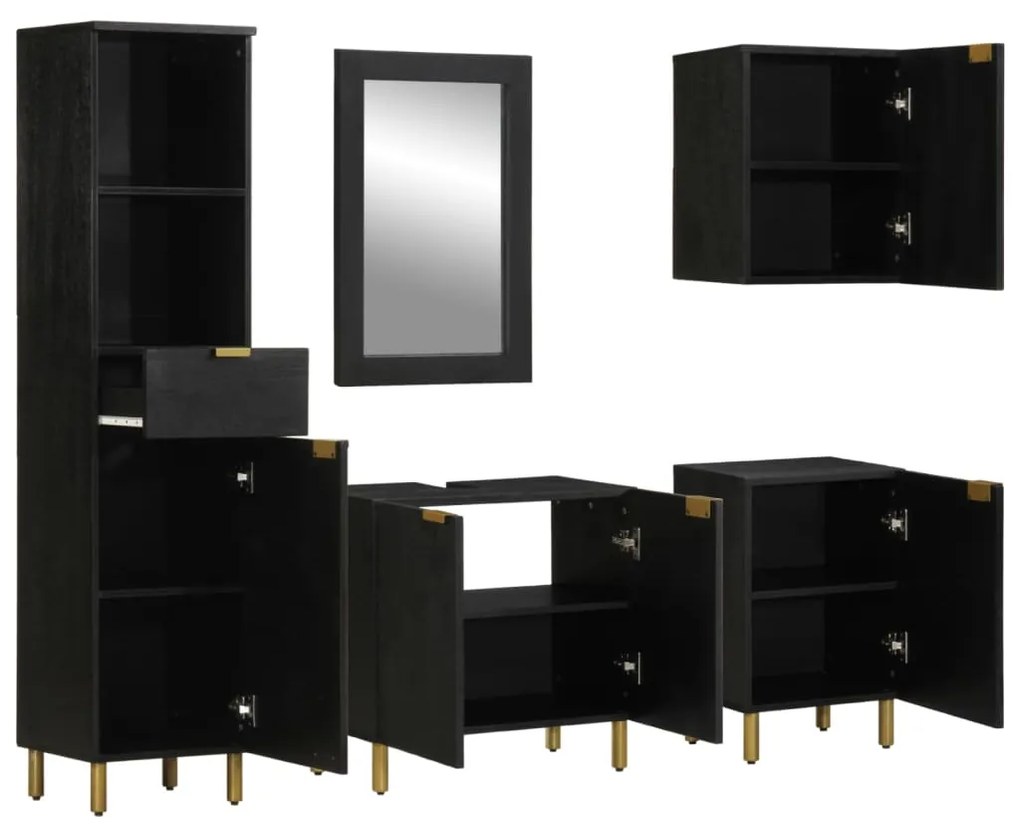 3309997 vidaXL Set mobilier de baie, 5 piese, negru, lemn prelucrat