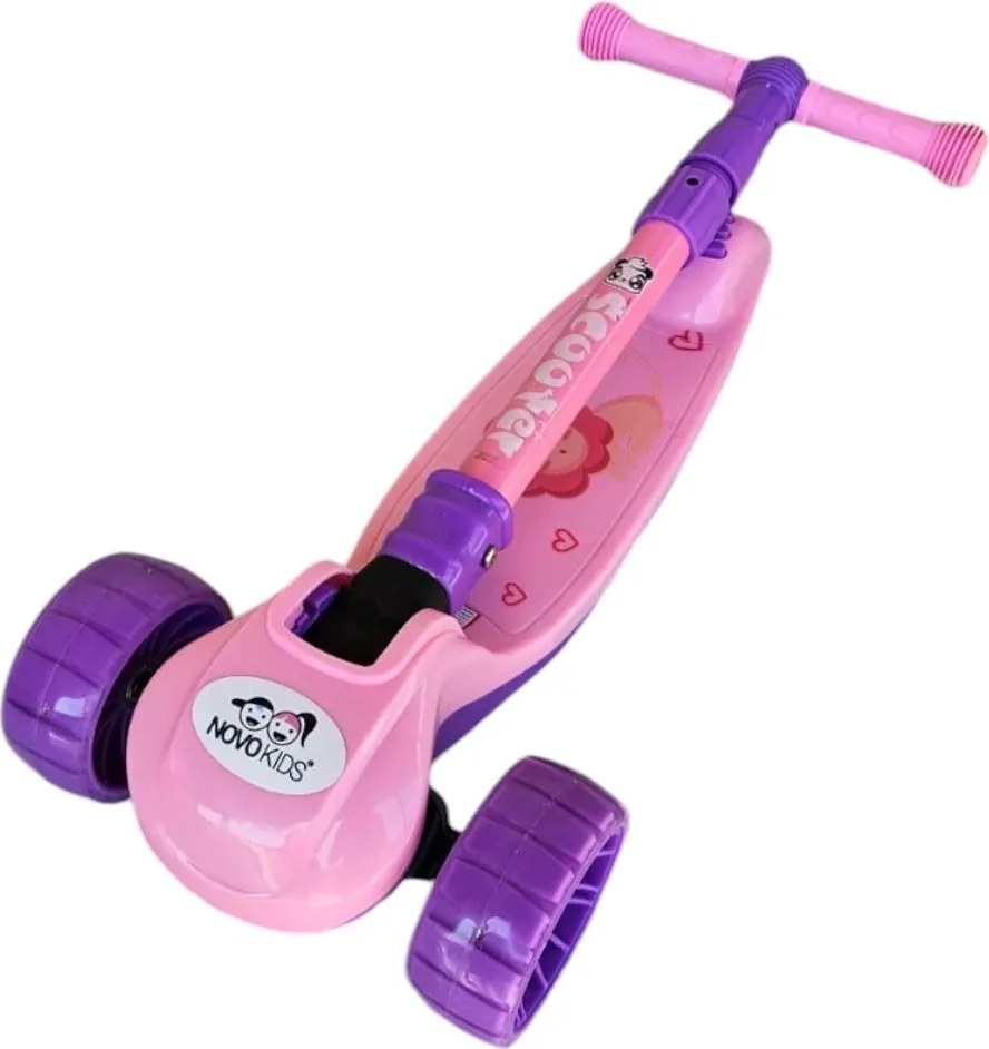 Trotineta copii cu roti luminoase din silicon NOVOKIDS™ Mini Scooter 8150, Cu melodii si lumini, 3 roti, Pliabila, Maner reglabil pe inaltime, Maxim