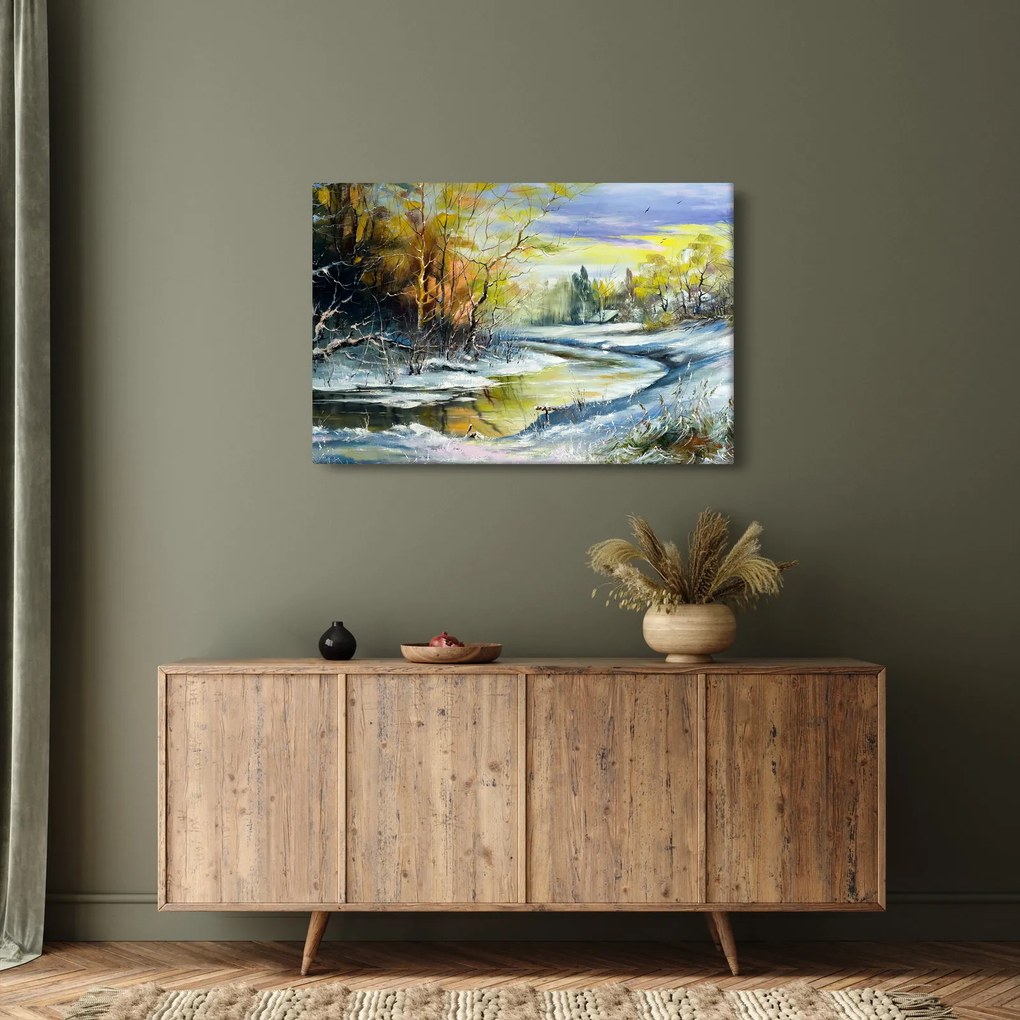 Tablou - Râu de iarnă, pictură în ulei (90x60 cm)