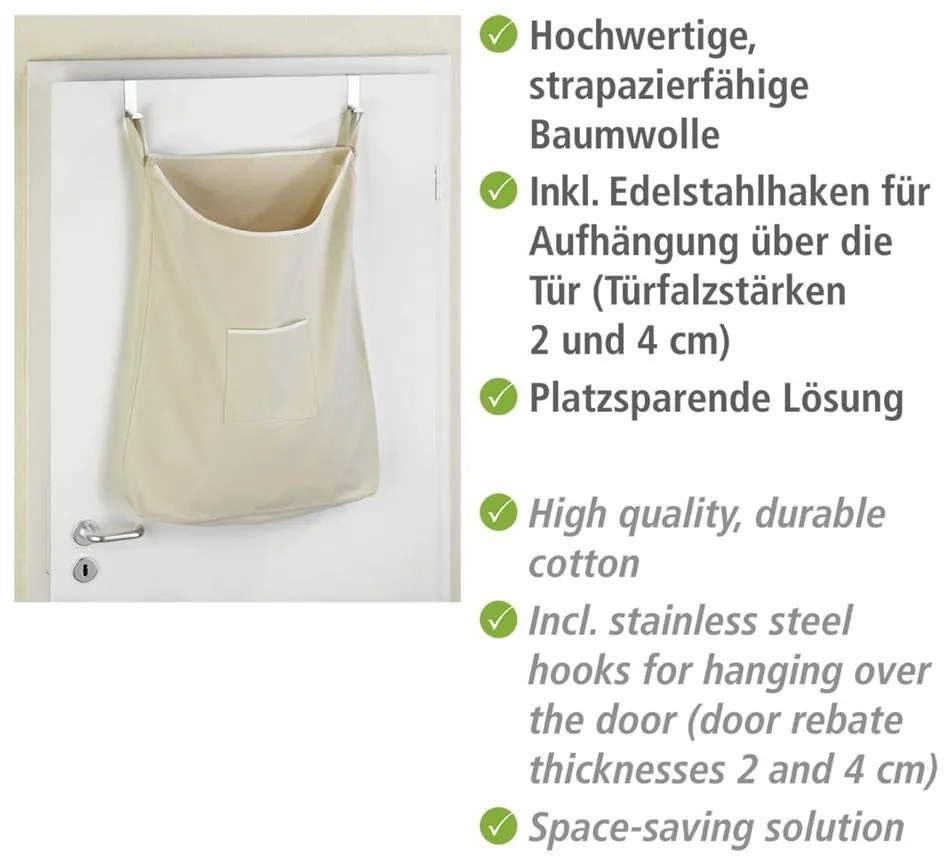 Coș de rufe suspendat Door Laundry, bej, 65 l