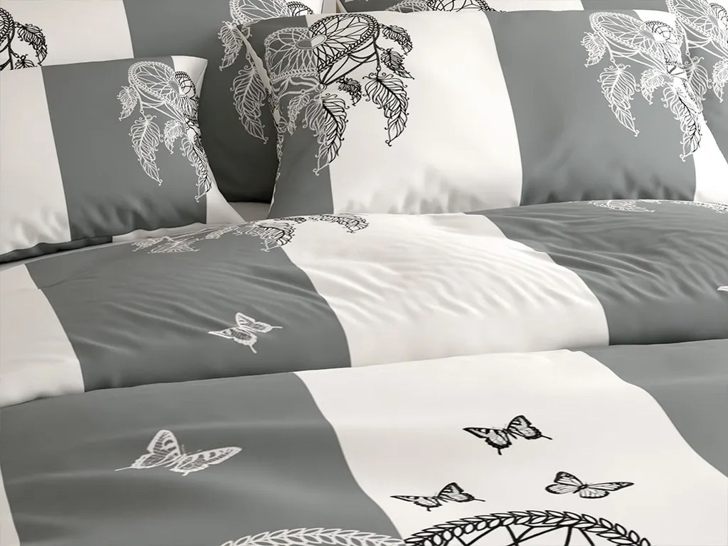 Lenjerie de pat din polibumbac TIRSO POLY gri-alb cu nasture Dimensiune lenjerie de pat: 70 x 90 cm | 140 x 200 cm