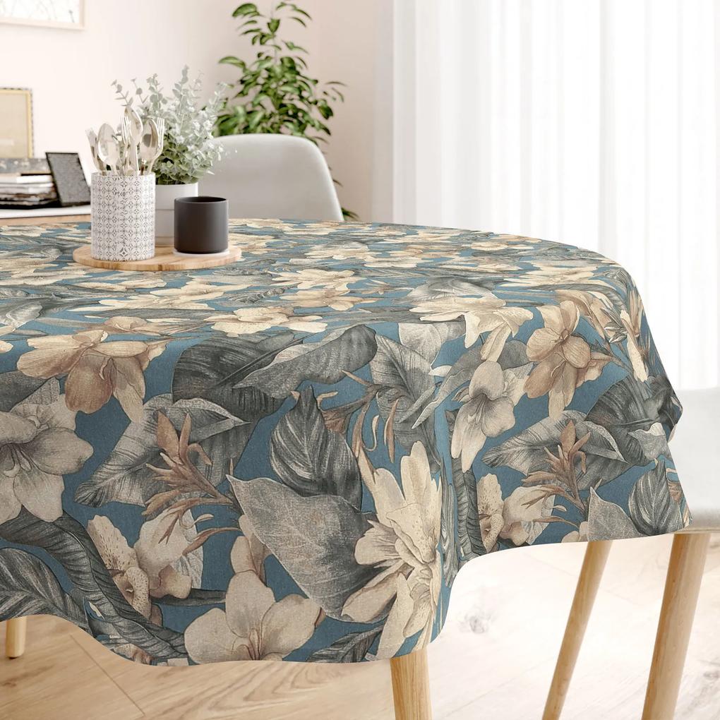 Goldea față de masă decorativă loneta - flori tropicale - rotundă Ø 100 cm
