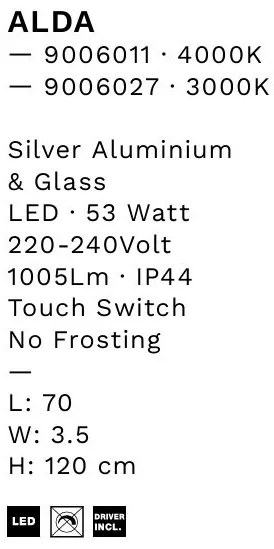 Oglinda cu iluminat LED IP44 3000K Ural, 70x120cm, NVL-9006027