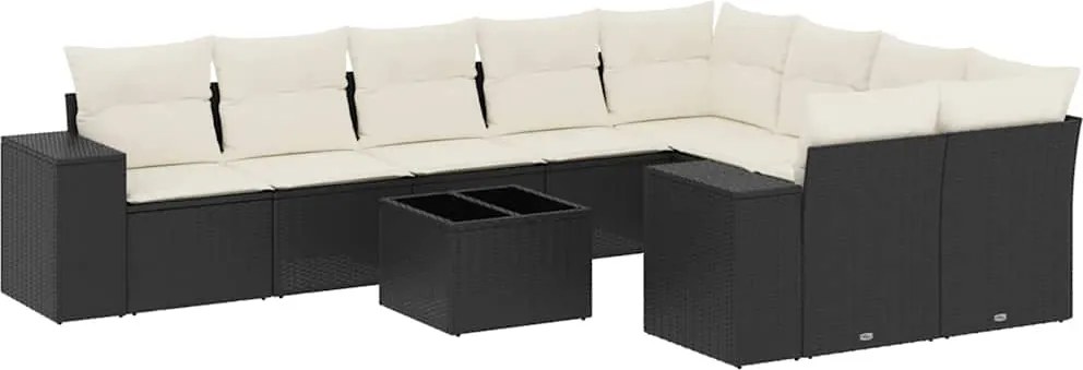 vidaXL Set canapele de grădină cu perne, 10 piese, negru, poliratan
